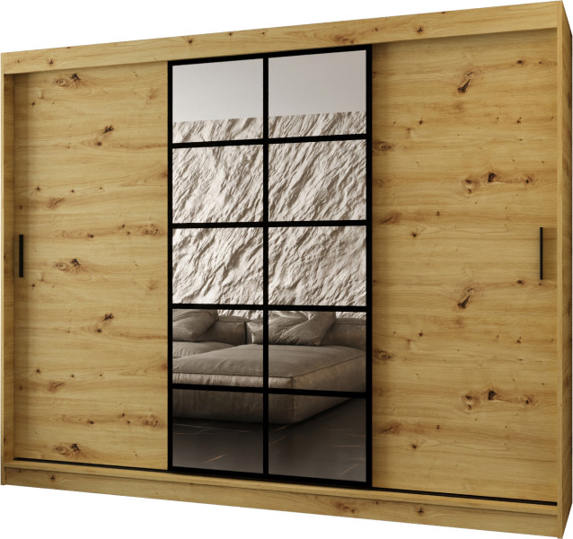 Szafa przesuwna z lustrem Garderoba ORLANDO 250 artisan + u. czarny 1097424