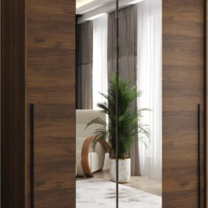 Szafa przesuwna z lustrem Garderoba SIMA T1 150 orzech + u. czarny 1078854 Szafa przesuwna z lustrem Garderoba SIMA T1 150 orzech + u. czarny 1078854