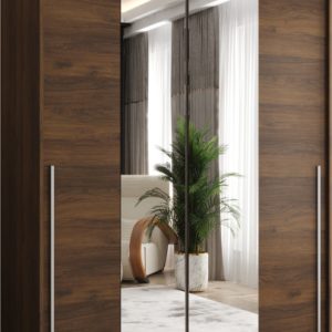 Szafa przesuwna z lustrem Garderoba SIMA T1 150 orzech + u. srebrny 1078806 Szafa przesuwna z lustrem Garderoba SIMA T1 150 orzech + u. srebrny 1078806
