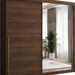 Szafa przesuwna z lustrem Garderoba SIMA T2 200 orzech + u. złoty 1079105