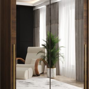 Szafa przesuwna z lustrem Garderoba SIMA T3 150 orzech + u. złoty 1079077