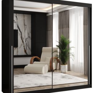 Szafa przesuwna z lustrem Garderoba SIMA T3 200 czarny + u. srebrny 1079148 Szafa przesuwna z lustrem Garderoba SIMA T3 200 czarny + u. srebrny 1079148