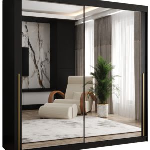 Szafa przesuwna z lustrem Garderoba SIMA T3 200 czarny + u. złoty 1079079 Szafa przesuwna z lustrem Garderoba SIMA T3 200 czarny + u. złoty 1079079