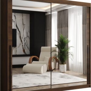 Szafa przesuwna z lustrem Garderoba SIMA T3 200 orzech + u. czarny 1079112 Szafa przesuwna z lustrem Garderoba SIMA T3 200 orzech + u. czarny 1079112