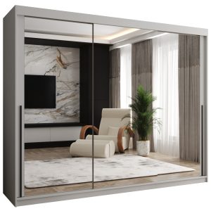 Szafa przesuwna z lustrem Garderoba SIMA T3 250 biały + u. czarny 1079084 Szafa przesuwna z lustrem Garderoba SIMA T3 250 biały + u. czarny 1079084