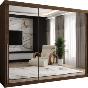 Szafa przesuwna z lustrem Garderoba SIMA T3 250 orzech + u. złoty 1079147 Szafa przesuwna z lustrem Garderoba SIMA T3 250 orzech + u. złoty 1079147