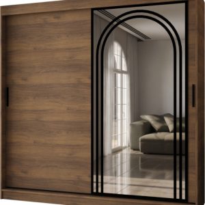 Szafa przesuwna z lustrem Garderoba VIGO 200 orzech + u. czarny 1097912 Szafa przesuwna z lustrem Garderoba VIGO 200 orzech + u. czarny 1097912