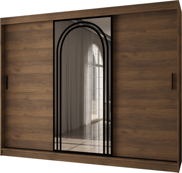 Szafa przesuwna z lustrem Garderoba VIGO 250 orzech + u. czarny 1097923