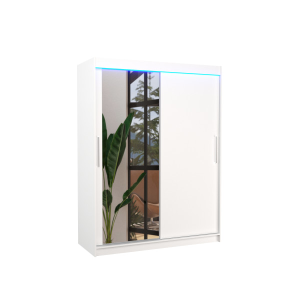 Szafa przesuwna z lustrem i oświetleniem LED BIANCO 150 White 1018148