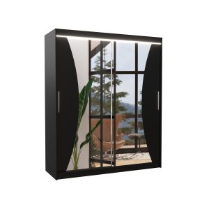 Szafa przesuwna z lustrem i oświetleniem LED CHARLOTTE 180 Black 1018599 Szafa przesuwna z lustrem i oświetleniem LED CHARLOTTE 180 Black 1018599