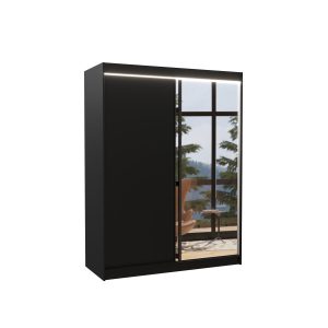 Szafa przesuwna z lustrem i oświetleniem LED JORDI 150 Black 1018669 Szafa przesuwna z lustrem i oświetleniem LED JORDI 150 Black 1018669