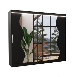 Szafa przesuwna z lustrem i oświetleniem LED SHARON 250 Black 1012175 Szafa przesuwna z lustrem i oświetleniem LED SHARON 250 Black 1012175