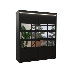 Szafa przesuwna z lustrem i oświetleniem LED TOLEDO 180 Black 1018606 Szafa przesuwna z lustrem i oświetleniem LED TOLEDO 180 Black 1018606