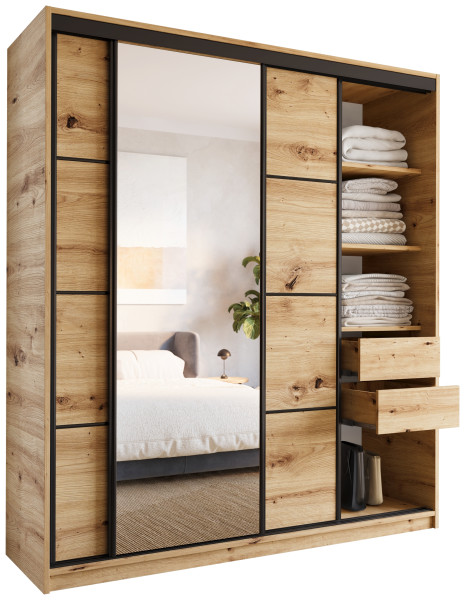 Szafa przesuwna z lustrem i szufladami 180 cm artisan LOFT 527212
