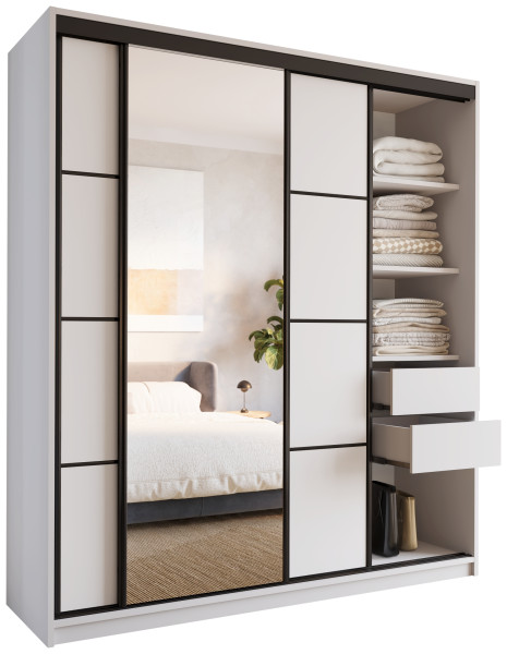 Szafa przesuwna z lustrem i szufladami 180 cm biała LOFT 527301