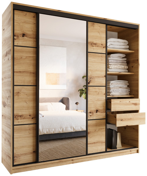 Szafa przesuwna z lustrem i szufladami 200 cm artisan LOFT 527321