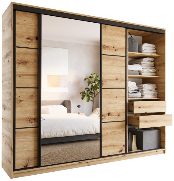 Szafa przesuwna z lustrem i szufladami 250 cm artisan LOFT 527377