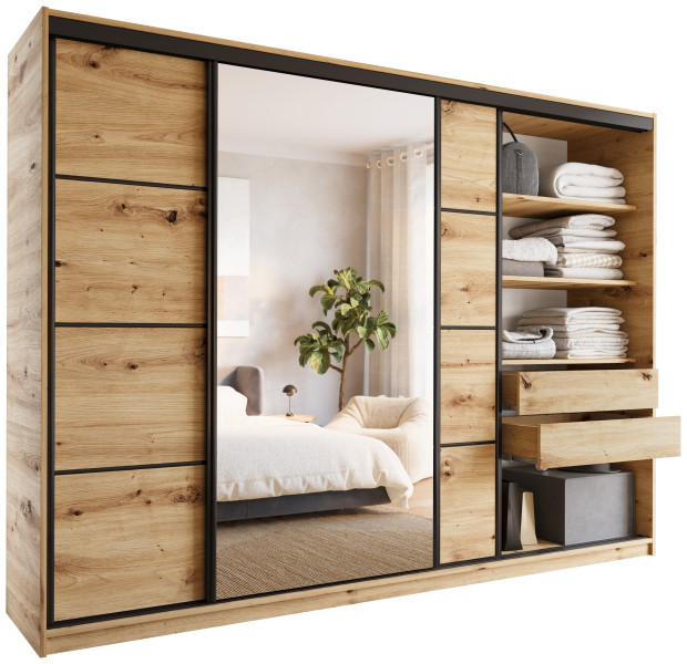 Szafa przesuwna z lustrem i szufladami 280 cm artisan LOFT 527138
