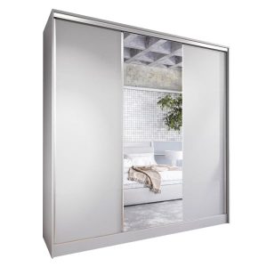 Szafa przesuwna z lustrem i szufladami CORIA D 180 szara 236695 Szafa przesuwna z lustrem i szufladami CORIA D 180 szara 236695