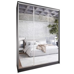 Szafa przesuwna z lustrem i szufladami GRANDO D 150 czarna 237103 Szafa przesuwna z lustrem i szufladami GRANDO D 150 czarna 237103
