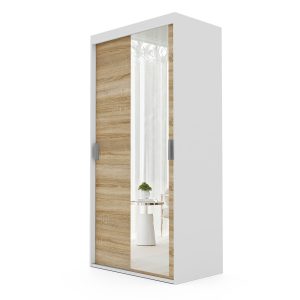 Szafa przesuwna z lustrem LUNA 100 cm – biała/dąb sonoma 719191 Szafa przesuwna z lustrem LUNA 100 cm – biała/dąb sonoma 719191