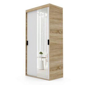 Szafa przesuwna z lustrem LUNA 100 cm – dąb sonoma/biała 719209 Szafa przesuwna z lustrem LUNA 100 cm – dąb sonoma/biała 719209