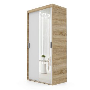 Szafa przesuwna z lustrem LUNA 100 cm – dąb sonoma/biała 719185 Szafa przesuwna z lustrem LUNA 100 cm – dąb sonoma/biała 719185
