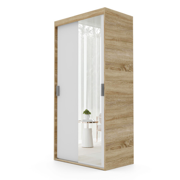 Szafa przesuwna z lustrem LUNA 100 cm - dąb sonoma/biała 719185