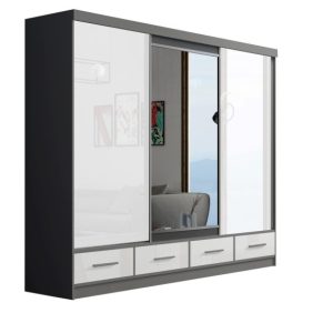 Szafa przesuwna z lustrem MIRELA 250 szary + biały połysk 357785 Szafa przesuwna z lustrem MIRELA 250 szary + biały połysk 357785