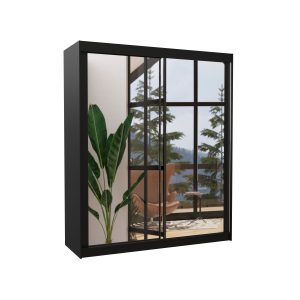 Szafa przesuwna z lustrem MORGAN 180 Black 1019516 Szafa przesuwna z lustrem MORGAN 180 Black 1019516