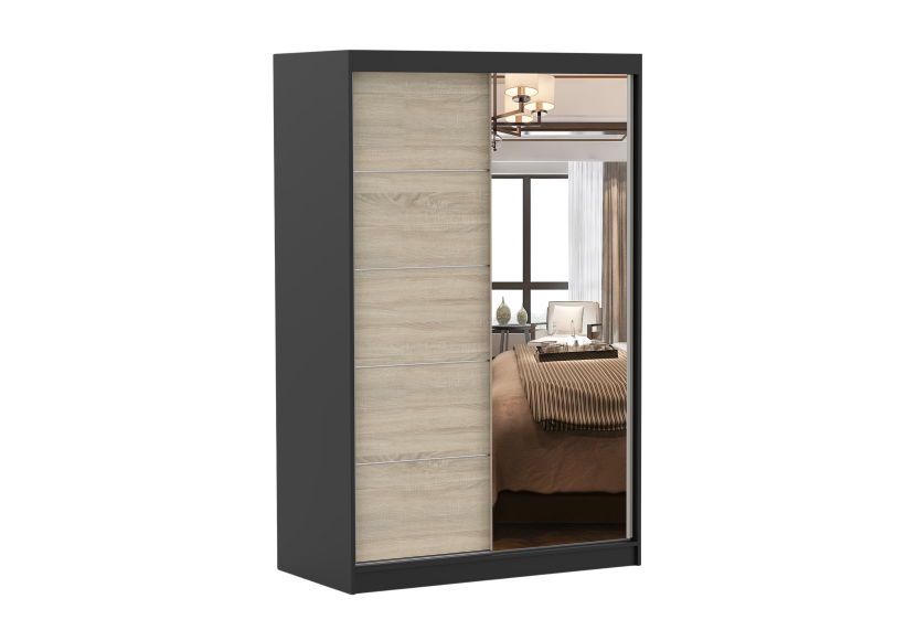 Szafa przesuwna z lustrem NEOMI 05 120 cm Czarny mat/Dąb sonoma 732129