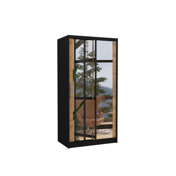 Szafa przesuwna z lustrem NEVIO 100 Black 1018193