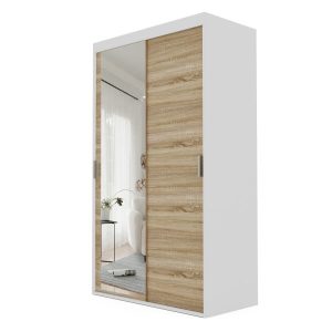 Szafa przesuwna z lustrem PEDRI 120 cm – biała/dąb sonoma 722980