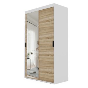 Szafa przesuwna z lustrem PEDRI 120 cm – biała/dąb sonoma 722988