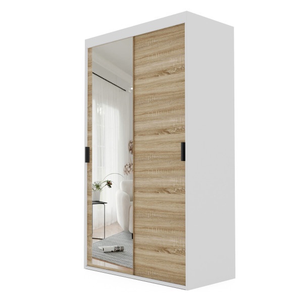 Szafa przesuwna z lustrem PEDRI 120 cm - biała/dąb sonoma 722988