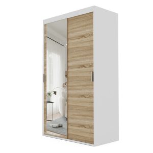 Szafa przesuwna z lustrem PEDRI 120 cm – biała/dąb sonoma 722968