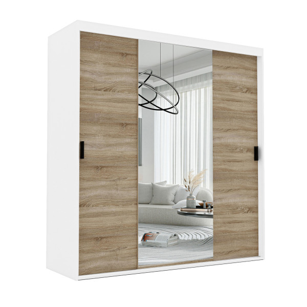 Szafa przesuwna z lustrem STILO 180 cm - biała/dąb sonoma 728404