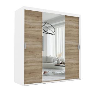 Szafa przesuwna z lustrem STILO 180 cm – biała/dąb sonoma 728406 Szafa przesuwna z lustrem STILO 180 cm – biała/dąb sonoma 728406