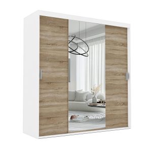 Szafa przesuwna z lustrem STILO 180 cm – biała/dąb sonoma 728390 Szafa przesuwna z lustrem STILO 180 cm – biała/dąb sonoma 728390