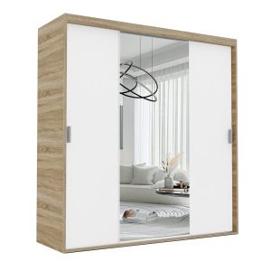 Szafa przesuwna z lustrem STILO 180 cm – dąb sonoma/biała 728387 Szafa przesuwna z lustrem STILO 180 cm – dąb sonoma/biała 728387