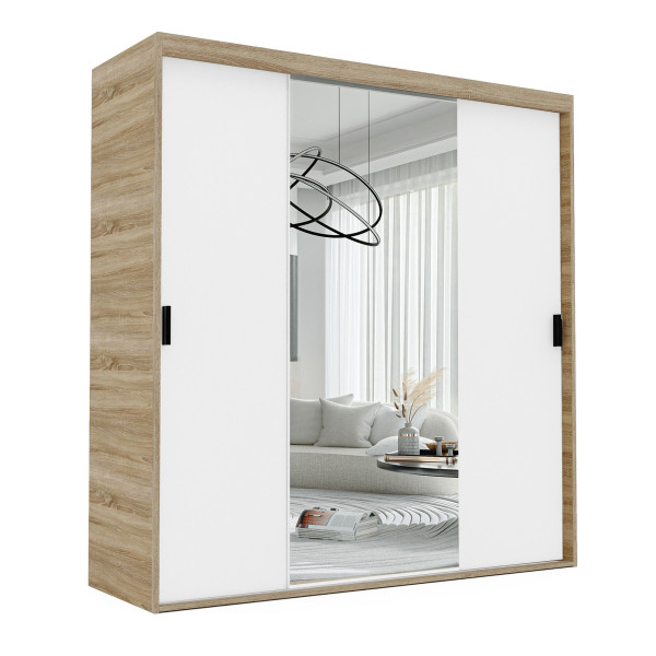Szafa przesuwna z lustrem STILO 180 cm - dąb sonoma/biała 728411