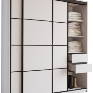 Szafa przesuwna z szufladami 180 cm biała LOFT 527144 Szafa przesuwna z szufladami 180 cm biała LOFT 527144