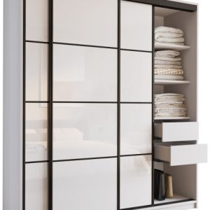 Szafa przesuwna z szufladami 180 cm biała połysk LOFT 527190 Szafa przesuwna z szufladami 180 cm biała połysk LOFT 527190