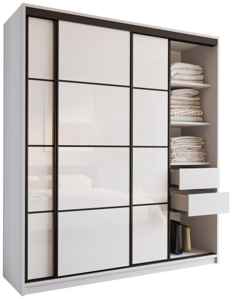 Szafa przesuwna z szufladami 180 cm biała połysk LOFT 527190