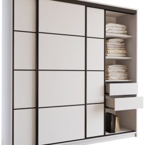 Szafa przesuwna z szufladami 200 cm biała LOFT 527214 Szafa przesuwna z szufladami 200 cm biała LOFT 527214