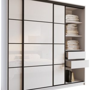 Szafa przesuwna z szufladami 200 cm biała połysk LOFT 527151
