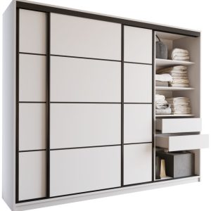 Szafa przesuwna z szufladami 250 cm biała LOFT 527363