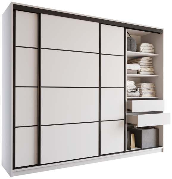 Szafa przesuwna z szufladami 250 cm biała LOFT 527363