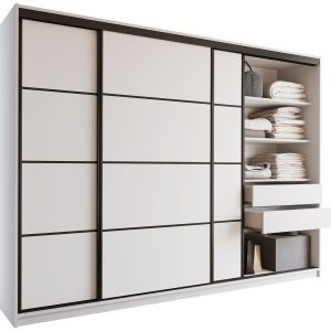Szafa przesuwna z szufladami 280 cm biała LOFT 527263