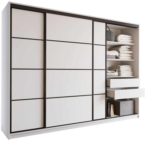 Szafa przesuwna z szufladami 280 cm biała LOFT 527263
